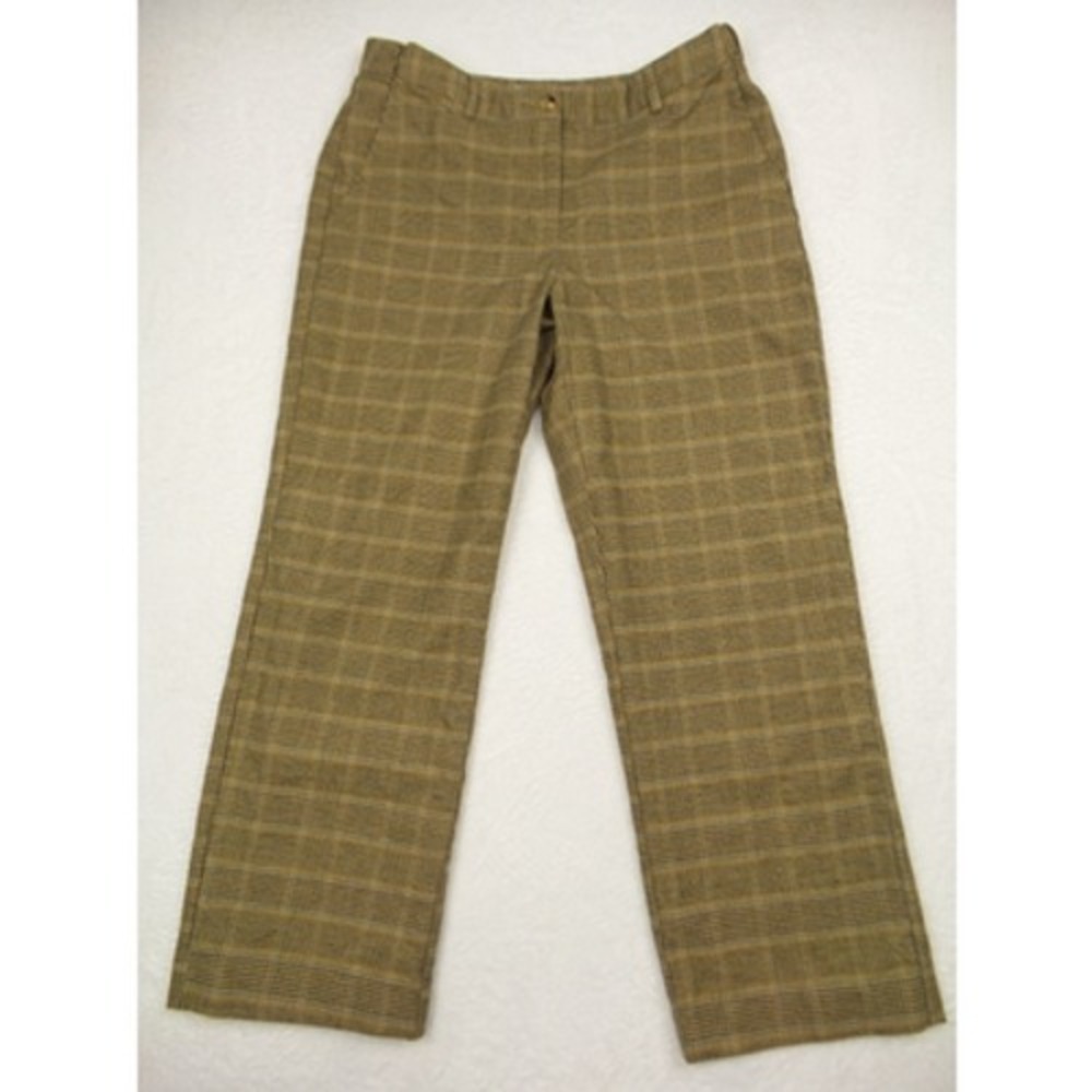LL Bean Pants Womens Size 8P Brown Plaid Lined Classic Fit Straight Mid Rise
